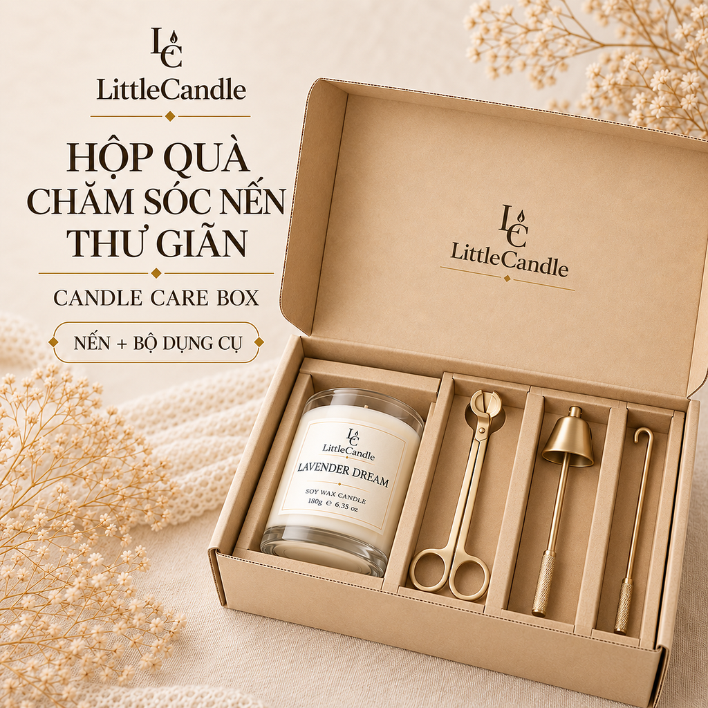 Bộ quà tặng chăm sóc nến LittleCandle gồm nến hương oải hương và bộ dụng cụ chăm sóc nến – GS-003