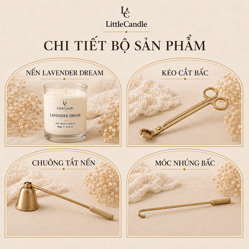 Bộ quà tặng chăm sóc nến LittleCandle gồm nến hương oải hương và bộ dụng cụ chăm sóc nến – GS-003