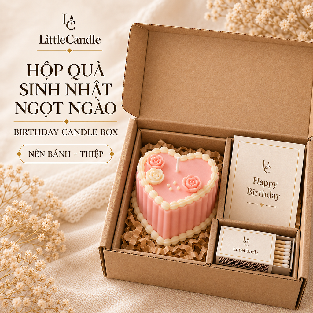 Bộ quà tặng sinh nhật LittleCandle gồm nến bánh trái tim, hộp diêm và thiệp cá nhân hóa – GS-004