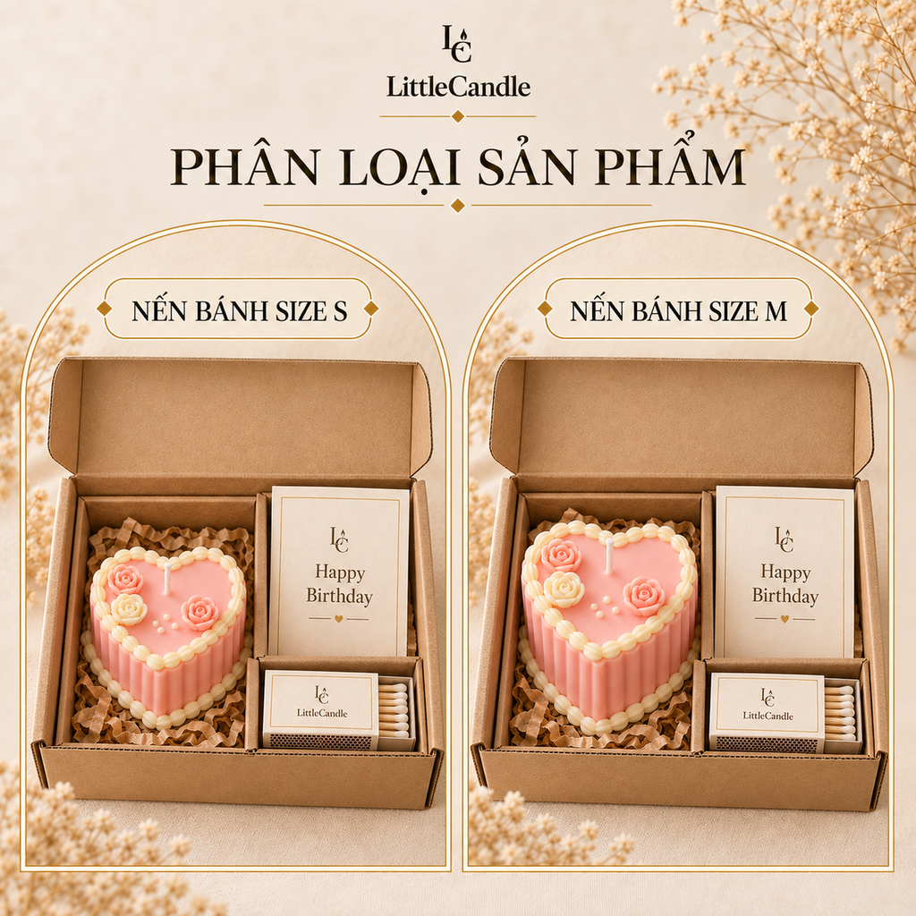 Bộ quà tặng sinh nhật LittleCandle gồm nến bánh trái tim, hộp diêm và thiệp cá nhân hóa – GS-004