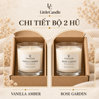 Bộ quà tặng nến đôi LittleCandle hương vani hổ phách và hoa hồng, dành tặng dịp kỷ niệm – GS-005