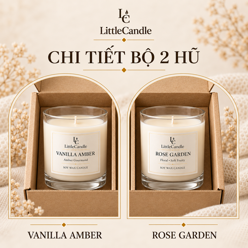 Bộ quà tặng nến đôi LittleCandle hương vani hổ phách và hoa hồng, dành tặng dịp kỷ niệm – GS-005