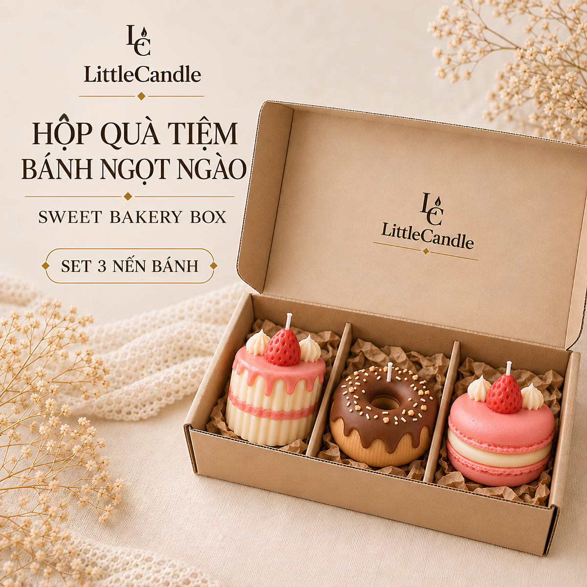 Bộ quà tặng nến tạo hình bánh ngọt LittleCandle, trang trí sinh nhật đáng yêu – GS-002